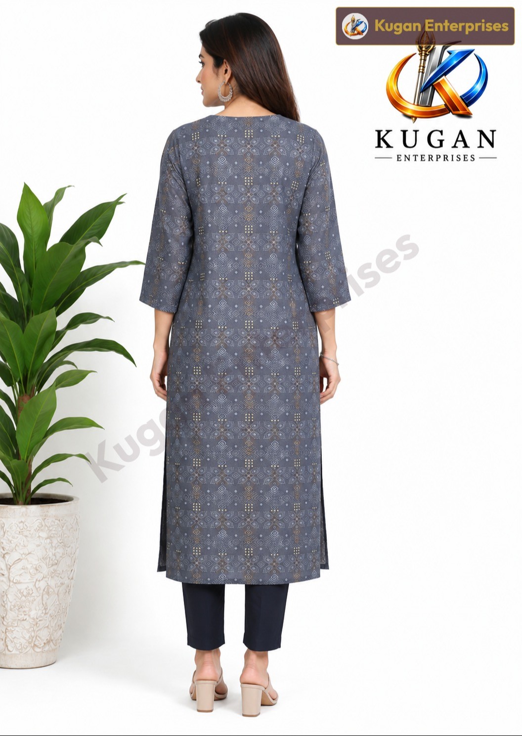 Grey Geometric Embroidered Women’s Kurta