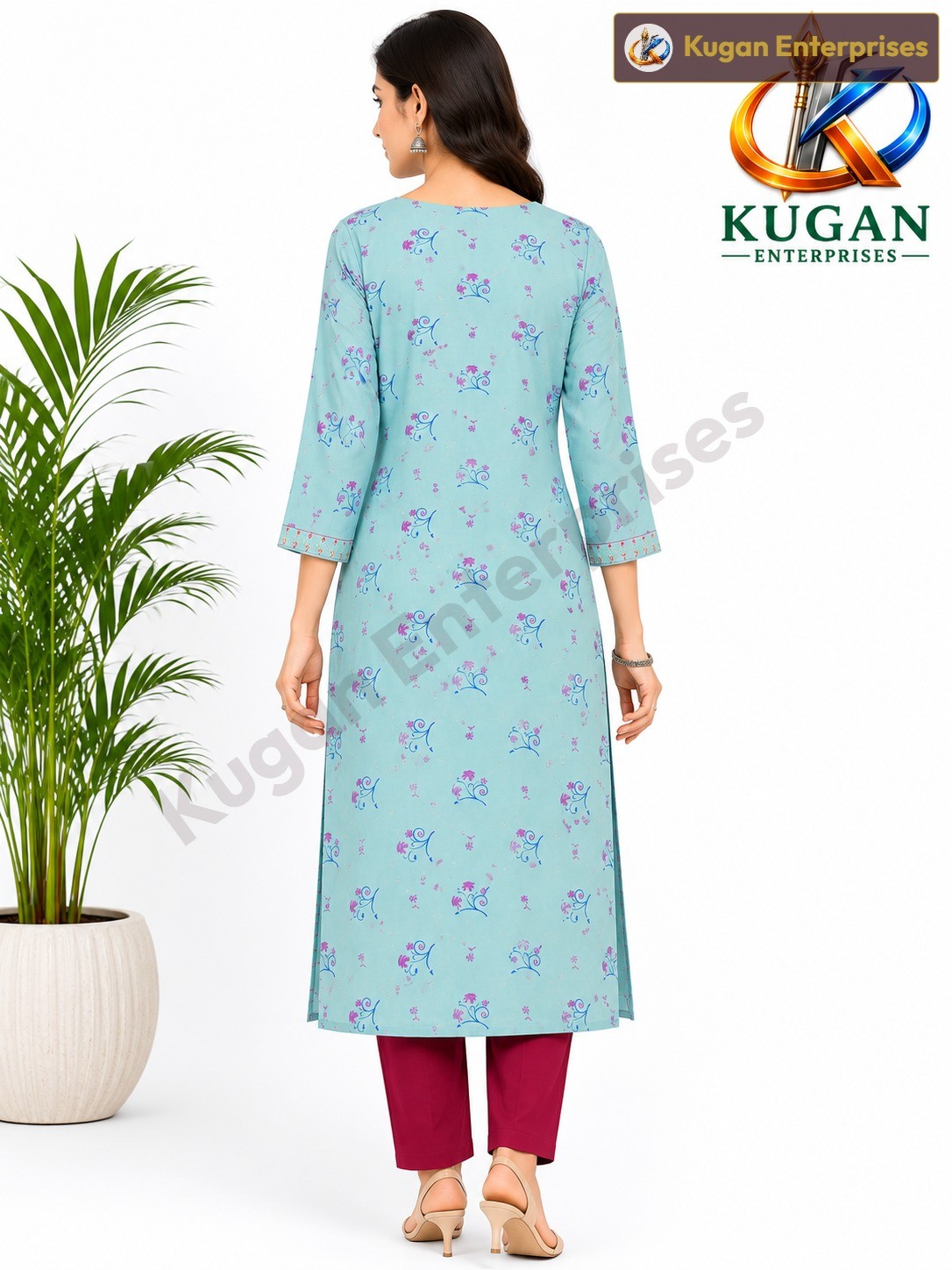 Mint Blue Printed Embroidered Straight Rayon Kurta