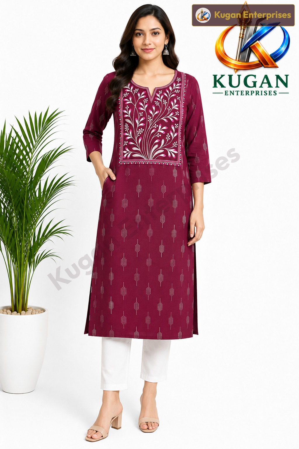 Maroon Blossom Embroidered Kurta