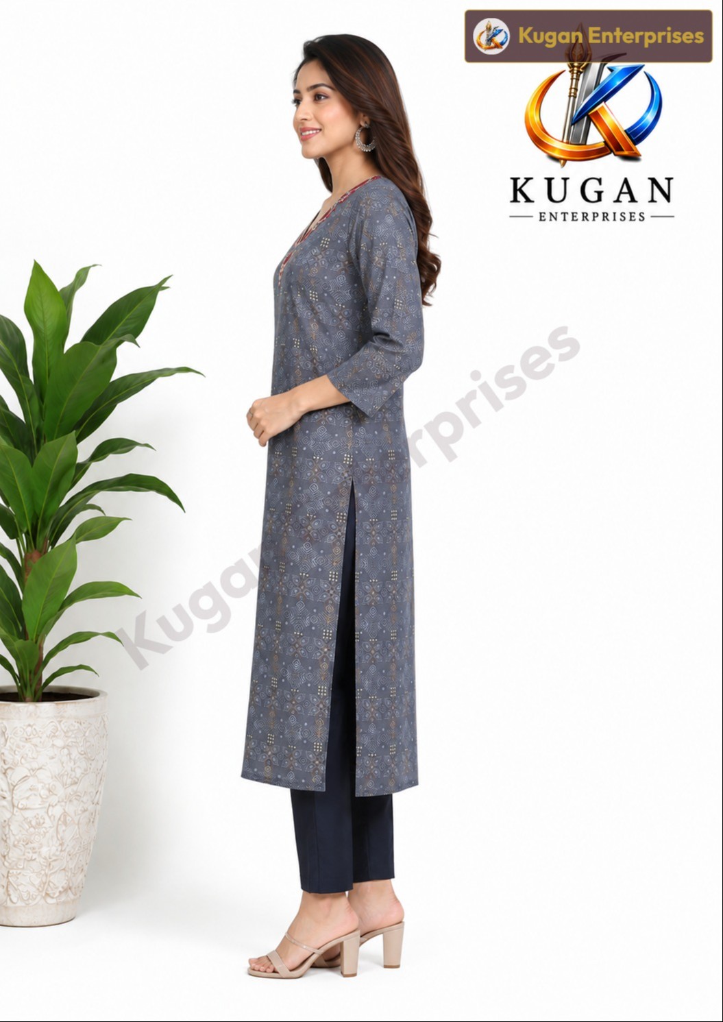 Grey Geometric Embroidered Women’s Kurta