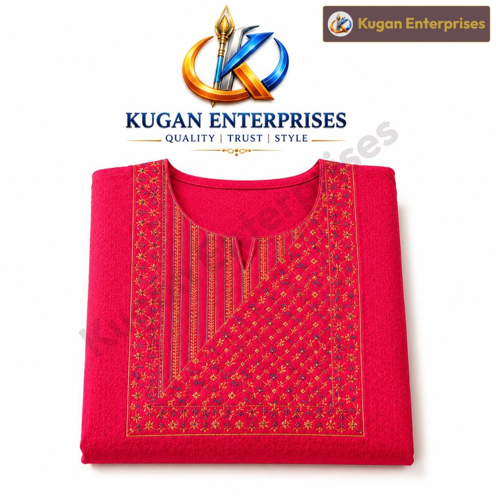 Rani Pink Geometric Embroidered Cotton-Polyester Kurti