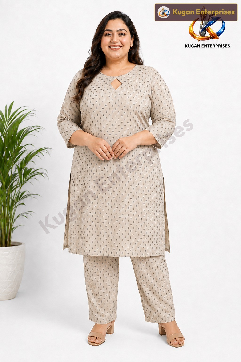 Stone Beige Diamond-Keyhole Kurta Set