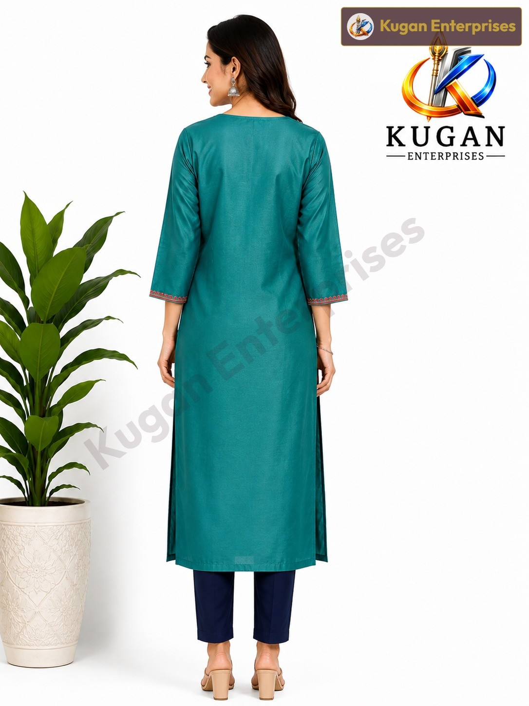 Teal Elegance Embroidered Silk Cotton Kurta