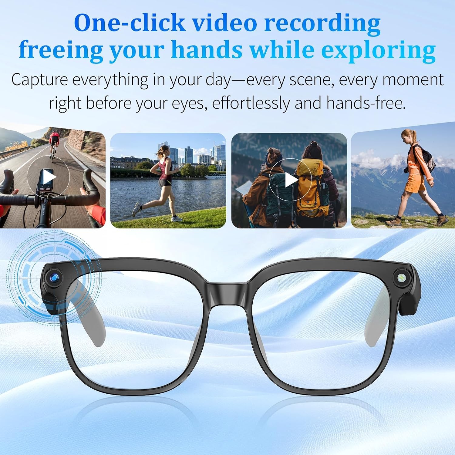 AI Smart Glasses with Camera and Bluetooth, 1080P HD Recording Glasses, Smart Translation Glasses, Real-time Translation, Suitable for Travel, Sports, and vlogging.