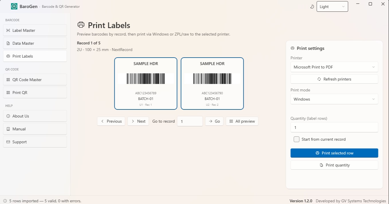 BaroGen – Windows Barcode & QR Label Generator