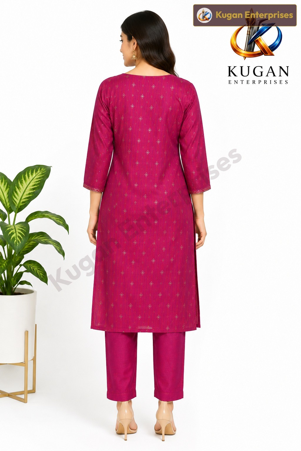 Magenta Embroidered Cotton Blend Kurta Set with Straight Pant