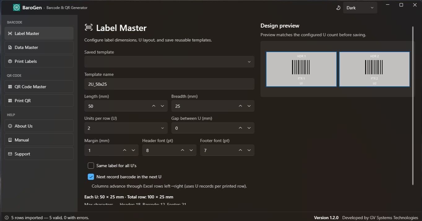 BaroGen – Windows Barcode & QR Label Generator