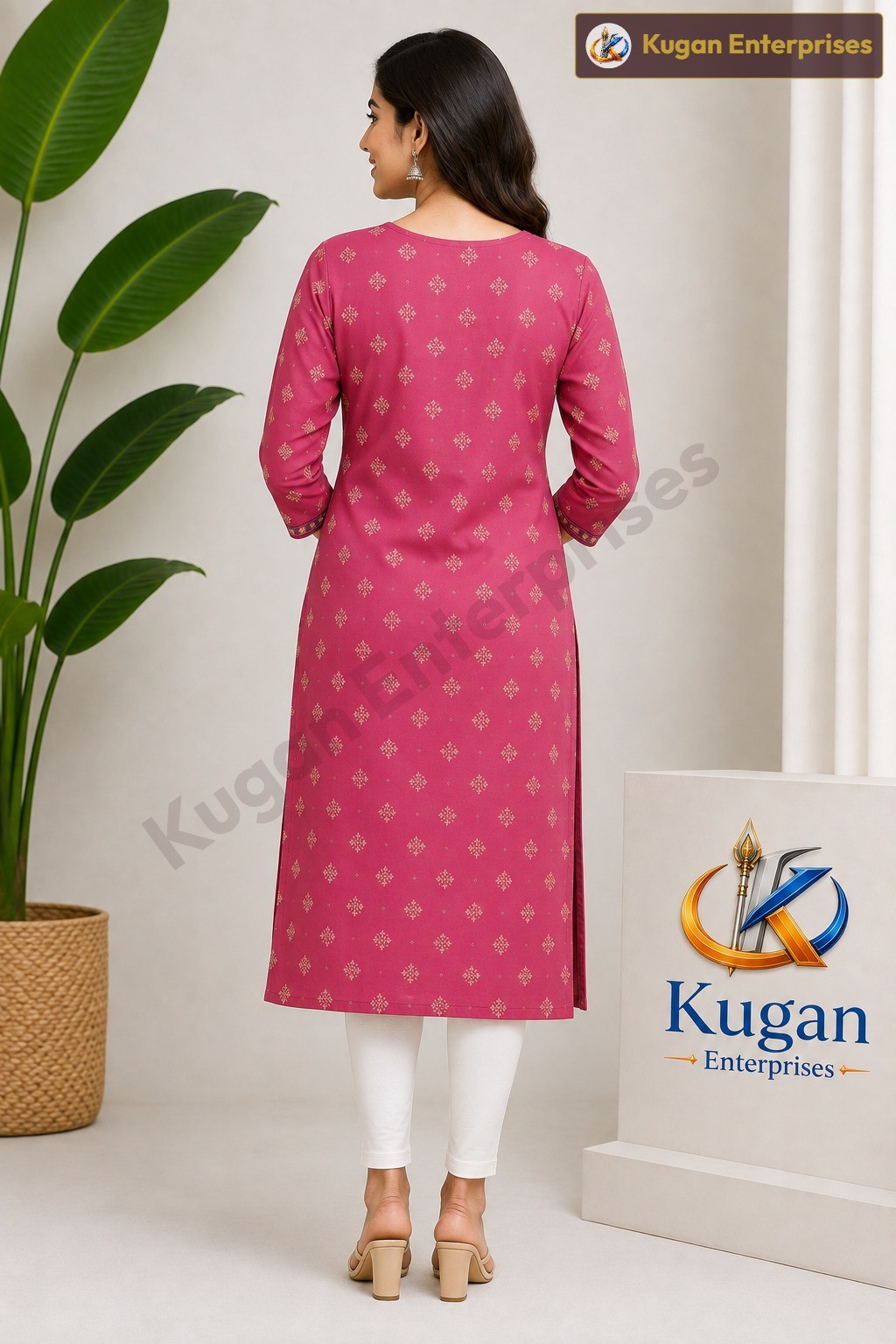 Women's Embroidered Straight Kurti – Magenta with Blue Floral Embroidery