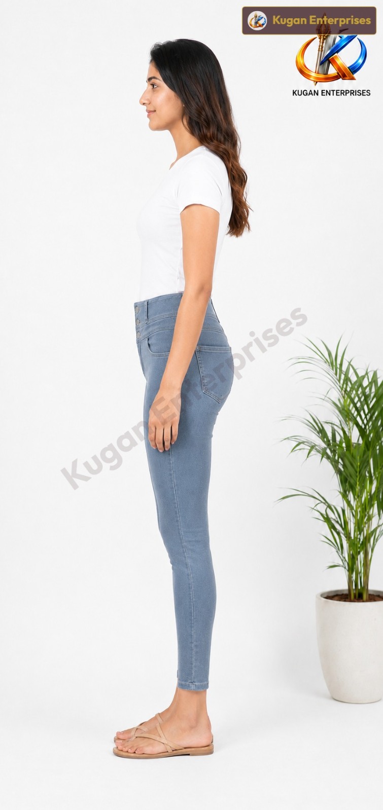Women’s Bluish-Grey High-Rise Three-Button Skinny Ankle Jeans