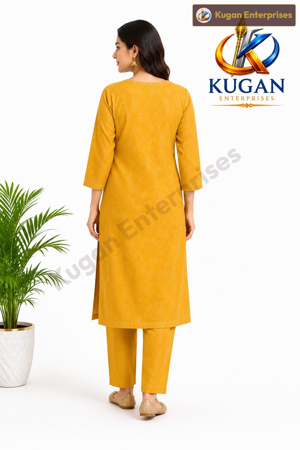 Women's Mustard Floral Embroidered Straight Kurta with Straight Pant