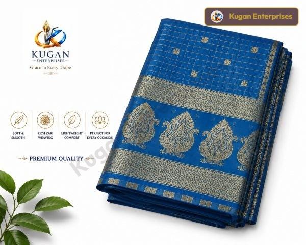 Premium Soft Silk Saree – Rama Blue with Gold Zari Peacock Border