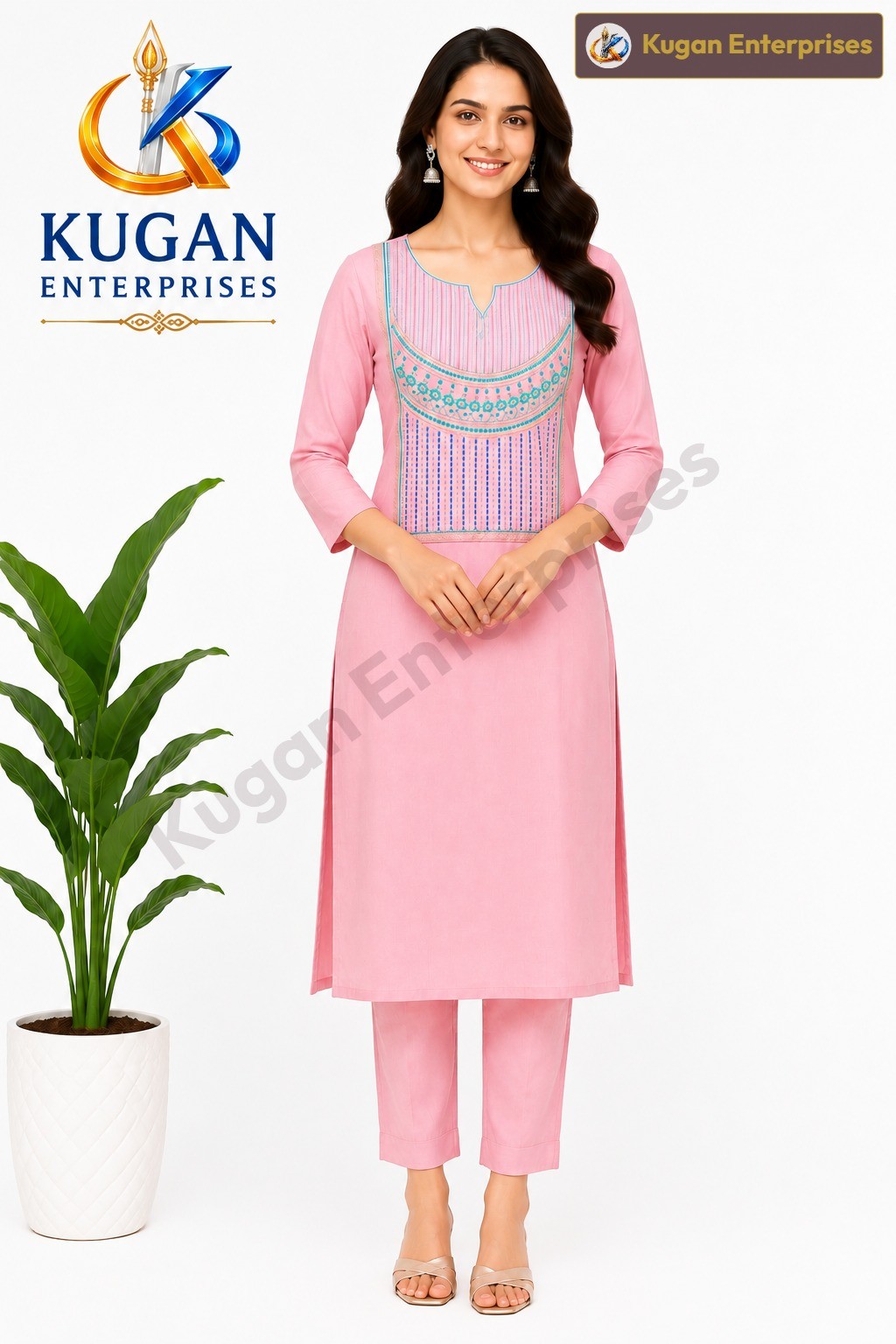 Baby Pink Floral Embroidered Kurta with Matching Pant Set